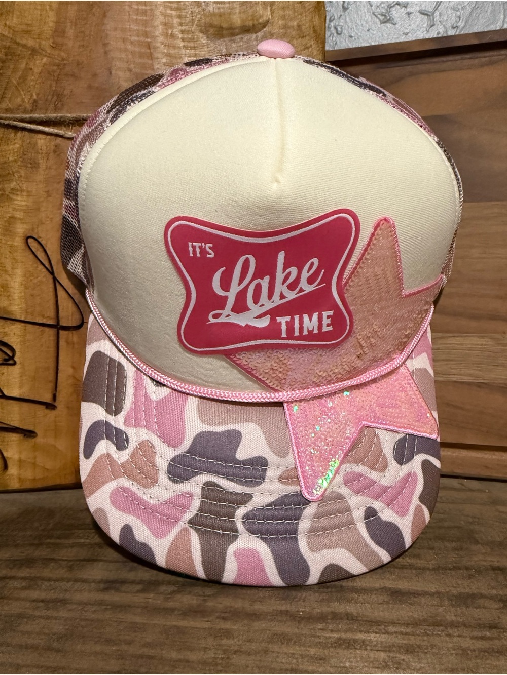 Pink "It's Lake Time" Kids Trucker Hat